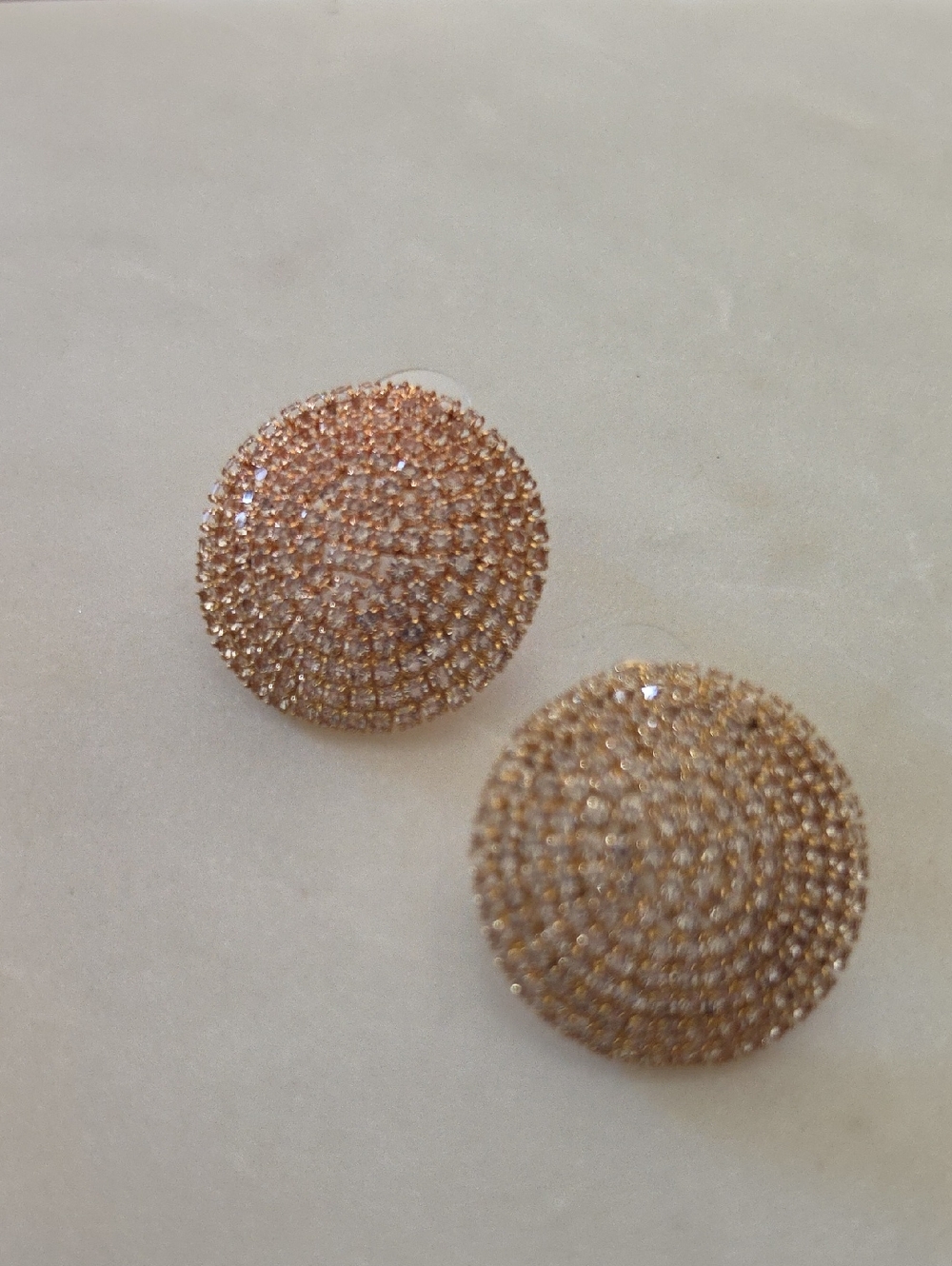 Gold-Tone Pave Dome Stud Earrings - Sparkling Round Button Style